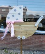 Geboortebord Kinderwagen met Grote Roze Strik., Ophalen of Verzenden, Zo goed als nieuw, Geboortebord