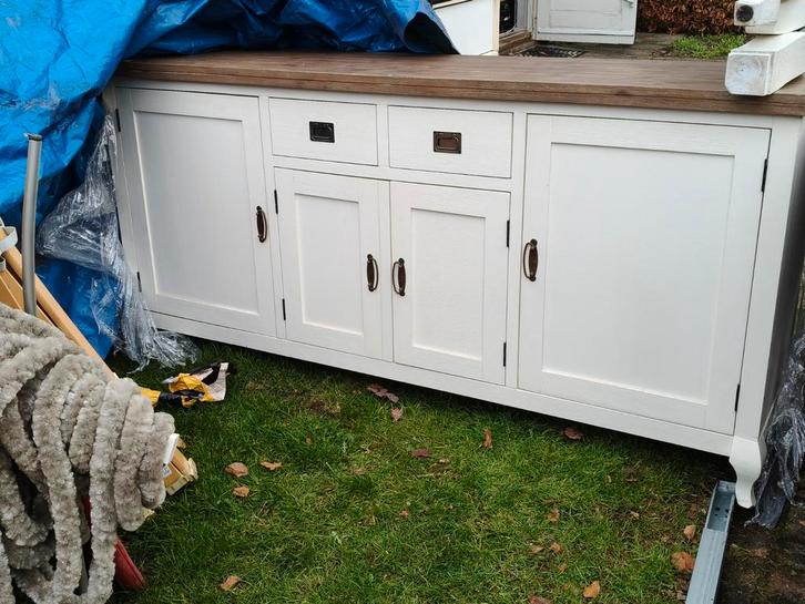 White Wash Buffetkast met Tafel - Landelijke Stijl, Huis en Inrichting, Kasten | Dressoirs, Ophalen