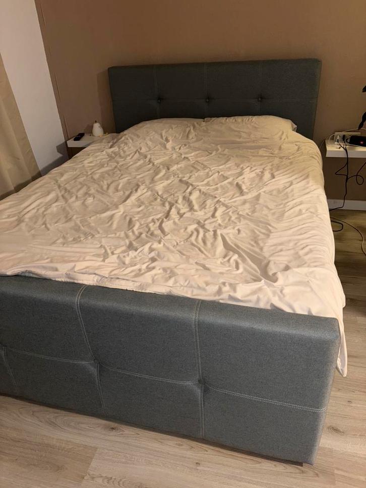 Boxspring 160x200 met opbergvakken - Grijs, Huis en Inrichting, Slaapkamer | Bedden, Zo goed als nieuw, Tweepersoons, 140 cm, 200 cm