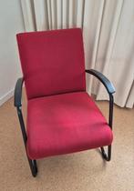 Fauteuil, stalen frame met bordeaux rode bekleding, Ophalen, Gebruikt
