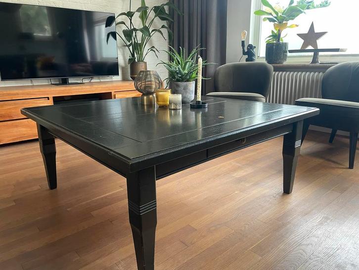 Mooie zwarte salontafel, Huis en Inrichting, Tafels | Salontafels, Gebruikt, Minder dan 50 cm, 100 tot 150 cm, Vierkant, Overige houtsoorten