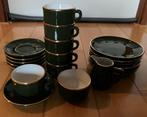 Koffieservies Apilco France,porselein, groen met goud, Huis en Inrichting, Keuken | Servies, Ophalen, Zo goed als nieuw, Overige stijlen