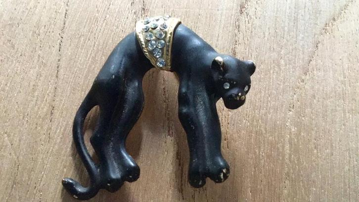 Vintage Zwarte Panter Broche met Strass, Sieraden, Tassen en Uiterlijk, Broches, Gebruikt, Overige materialen, Zwart, Minder dan 4 cm