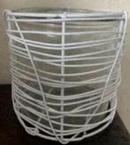 Glazen windlicht van witte draad-design, glas met wit metaal, Gebruikt, Wit, Ophalen of Verzenden, Metaal