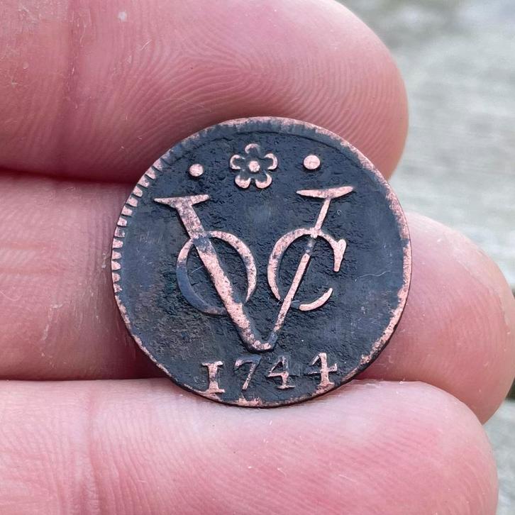 Voc duit Holland 1744 - bodemvondsten - munt voc - duitje, Postzegels en Munten, Munten | Nederland, Ophalen of Verzenden