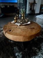 Mango houten salontafel met spinpoot, Huis en Inrichting, Tafels | Salontafels, Gebruikt, 50 tot 100 cm, Rond, Metaal