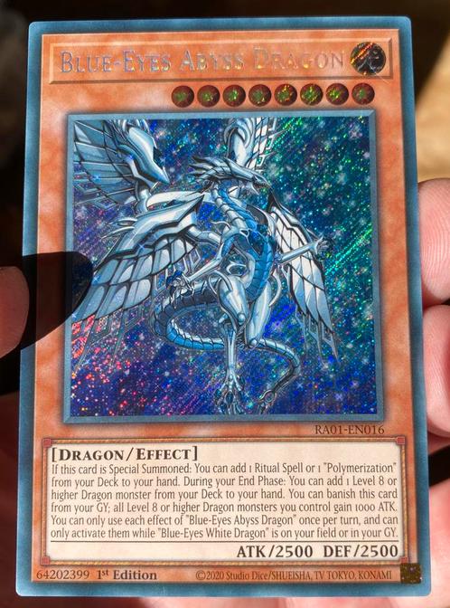 Yu-Gi-Oh! Blue-Eyes Abyss Dragon RA01 1st Ed M/NM !, Hobby en Vrije tijd, Verzamelkaartspellen | Yu-gi-Oh!, Zo goed als nieuw