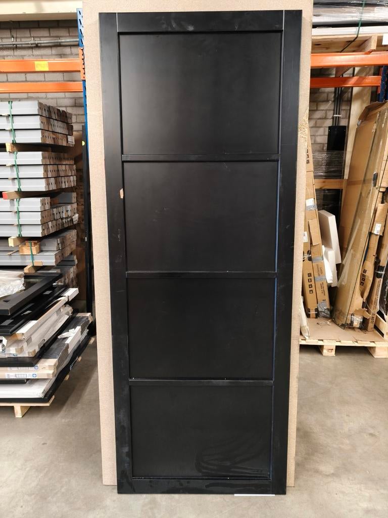 Nieuwe zwarte staal look binnendeur met 4 dichte panelen, Doe-het-zelf en Verbouw, Deuren en Horren, Nieuw, Binnendeur, 215 cm of meer