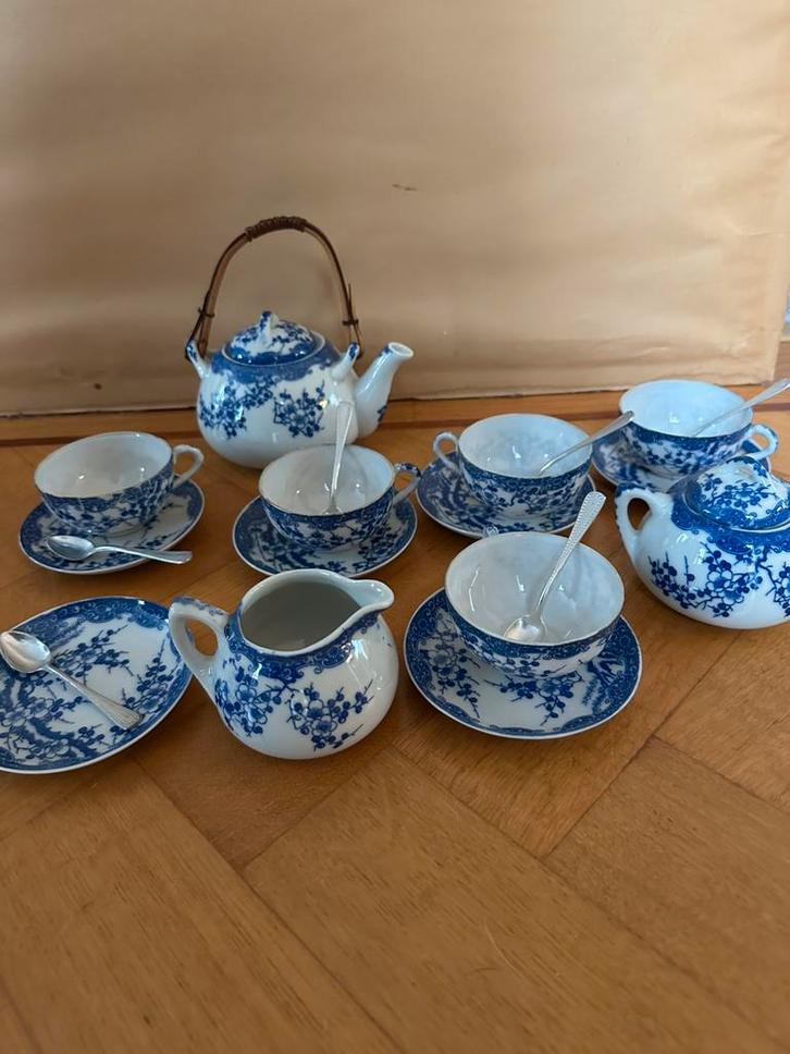 Kinder theeserviesje oud blauw wit sinterklaas, Huis en Inrichting, Keuken | Servies, Kop(pen) en/of Schotel(s), Overige stijlen