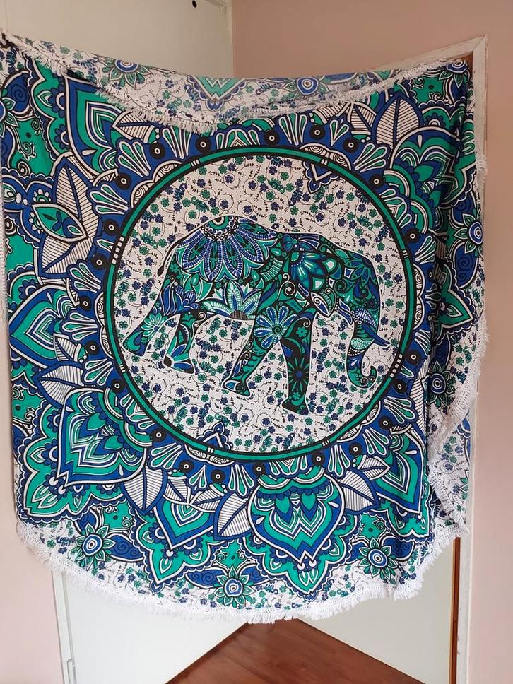 Rond Tafelkleed Olifant Mandala, Huis en Inrichting, Tafelkleden, Zo goed als nieuw, Rond, Binnen, Buiten, Ophalen of Verzenden