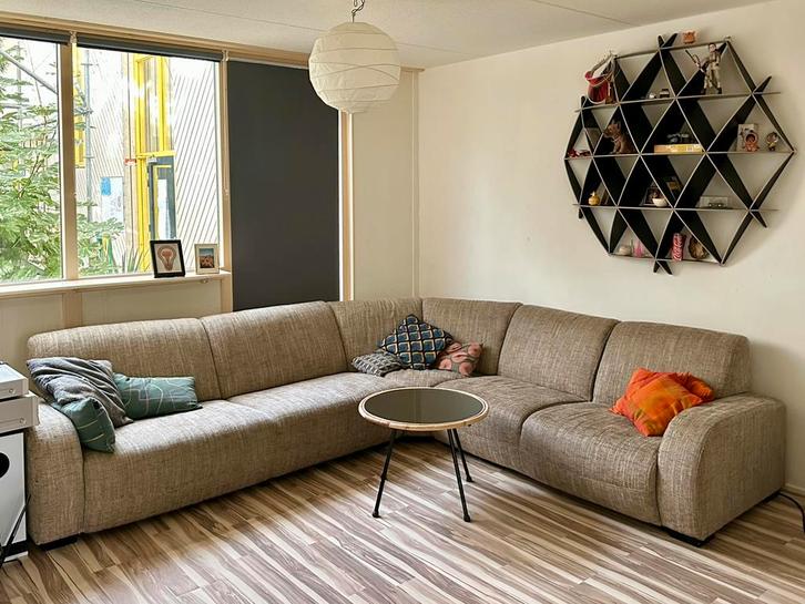 Stoere stijlvolle vintage hoekbank (9 pers!), Huis en Inrichting, Banken | Complete zithoeken, Gebruikt, Stof, Ophalen