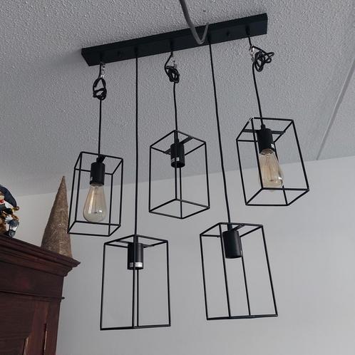 plafond- of hanglamp, zwart, met 5 binnen lampen, Huis en Inrichting, Lampen | Plafondlampen, Zo goed als nieuw, Metaal, Ophalen of Verzenden