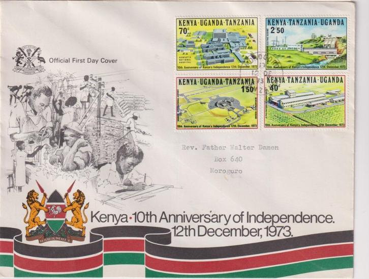 Kenya-Uganda-Tanzania 1973 Kenya 10 j Onafhankelijk, Postzegels en Munten, Postzegels | Eerstedagenveloppen, Beschreven, Rest van de wereld