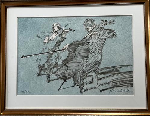 Lithografie Claude Weisbuch Parijs viool cello, Antiek en Kunst, Kunst | Litho's en Zeefdrukken, Ophalen of Verzenden