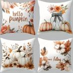 Set van 4 kussenhoezen pompoen bruin oranje 45x45cm, Ophalen of Verzenden, Nieuw, Oranje, Vierkant