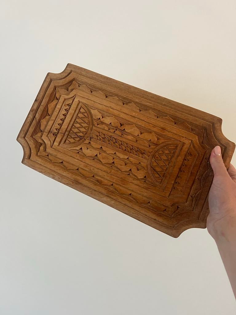 Handgemaakt houten dienblad houtsnijwerk, Antiek en Kunst, Ophalen