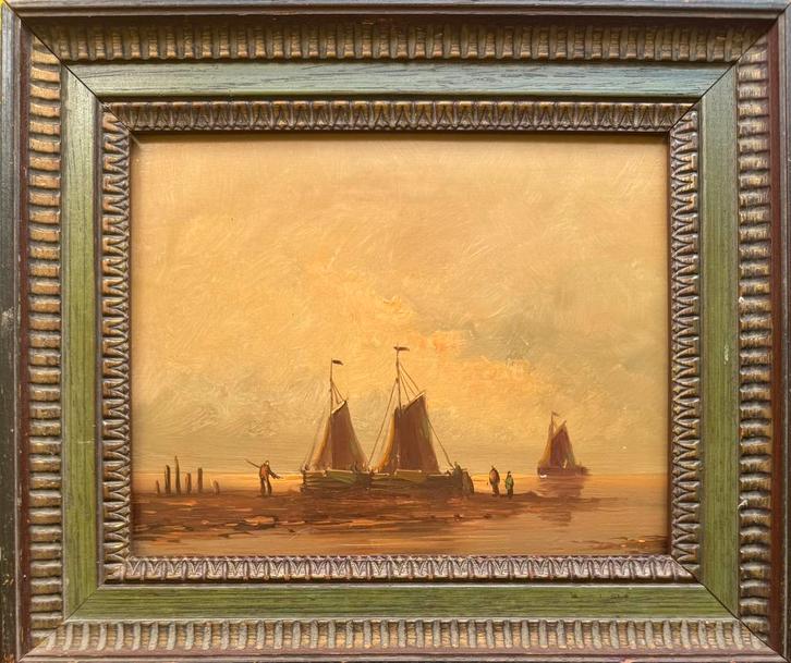Bomschuiten op het strand, Antiek en Kunst, Kunst | Schilderijen | Klassiek, Ophalen of Verzenden