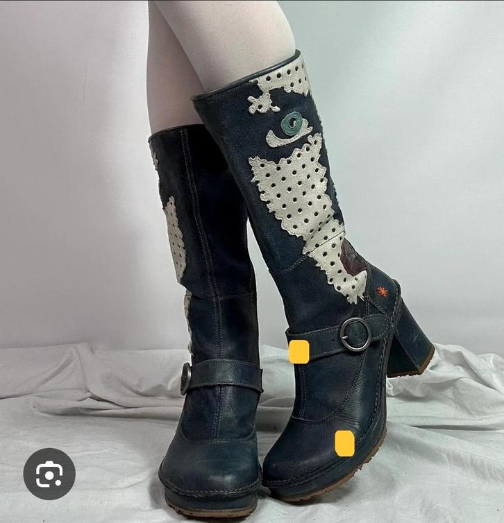 Vintage Art Laarzen met Gezicht - Maat 40, Kleding | Dames, Schoenen, Zo goed als nieuw, Hoge laarzen, Zwart, Ophalen of Verzenden