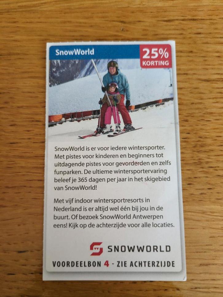 Kortingsbon voor SnowWorld, 25% korting, Tickets en Kaartjes, Kortingen en Cadeaubonnen, Drie personen of meer, Overige typen