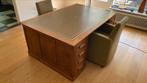 Prachtige oude partnerdesk met groen lederen top., Huis en Inrichting, Ophalen, Gebruikt, Bureau