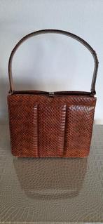 Vintage cognackleurige slangenleren handtasje, Ophalen of Verzenden, Gebruikt, Bruin, Handtas