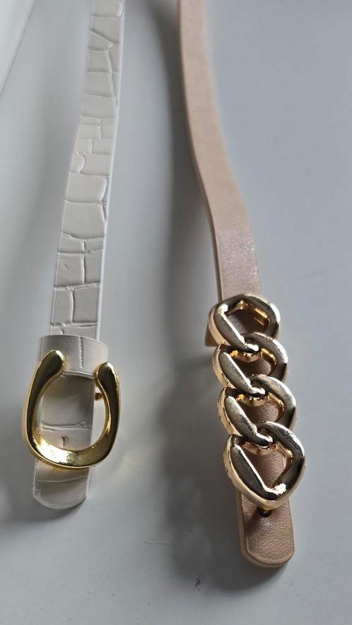 Set van 2 damesriempjes – Wit Krokodillenmotief & Beige m, Sieraden, Tassen en Uiterlijk, Kettingen, Nieuw, Overige materialen