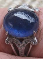 Saffier 9 karaat mooie design ring natuurlijke saffier, Ophalen, 18 tot 19, Blauw, Zo goed als nieuw