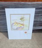 Ton de Jong 2000 aquarel pimpelmees met lof, Ophalen, Minder dan 50 cm, Gebruikt, Minder dan 50 cm