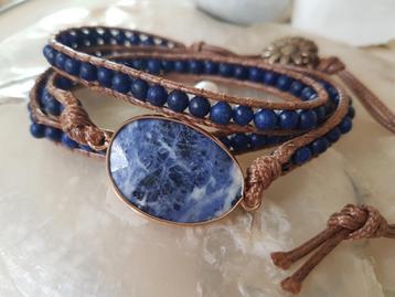 Handgeslepen Lapis Lazulli Edelsteen Wikkelarmband beschikbaar voor biedingen