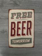 Tekstbord Free Beer Tomorrow Metalen Emaille Bord Bier Cafe, Verzamelen, Ophalen of Verzenden, Gebruikt, Reclamebord