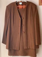 Dames kostuum pak mantelpak 80% wol colbert en rok maat 46, Kostuum of Pak, Bruin, Maat 46/48 (XL) of groter, Ophalen of Verzenden