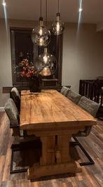 Robuuste landelijke kloostertafel van massief eikenhout., Huis en Inrichting, Tafels | Eettafels, Eikenhout, Vijf personen of meer