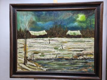 Olieverf schilderij Toon Koster winter landschap groot! beschikbaar voor biedingen