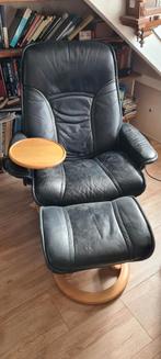 Stressless zwarte fauteuil stoel met hocker relax stoel, Huis en Inrichting, Stoelen, Gebruikt, Leer, Ophalen of Verzenden, Eén