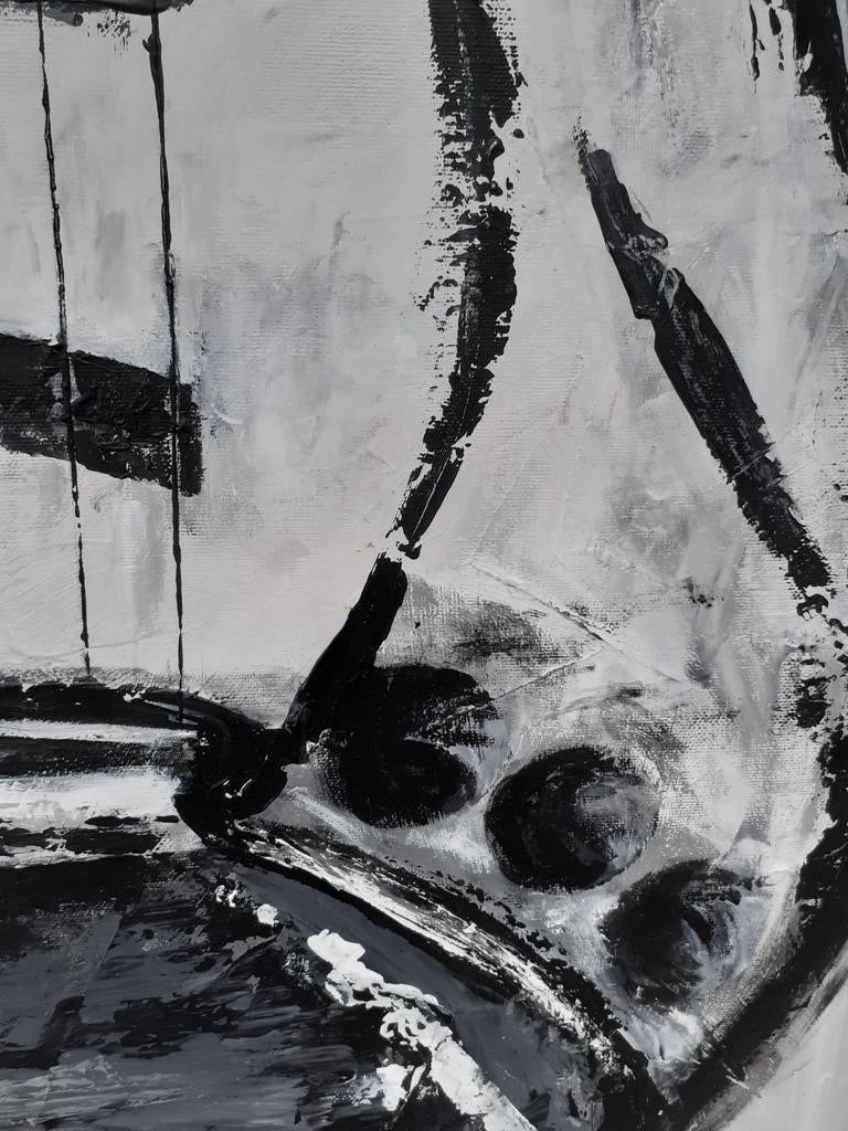 Zwart-wit schilderij gitaar met reliëf, Ophalen