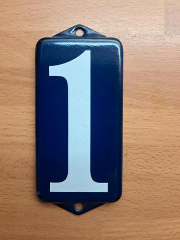Huisnummer 1 - emaille plaatje, blauw/wit, nieuw. beschikbaar voor biedingen