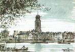 Getekende ansichtkaart Deventer "Gezicht op de stad", Ophalen of Verzenden, 1960 tot 1980, Gelopen, Overijssel