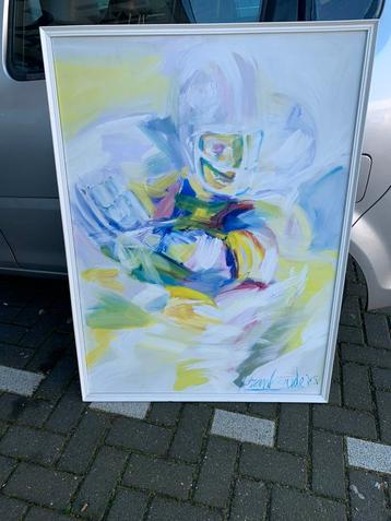 Olieverf schilderij van Frank Gude uit 1985 'Football player beschikbaar voor biedingen
