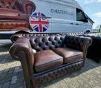 Chesterfield bank 2 zit leer bruin, Gebruikt, 150 tot 200 cm, Tweepersoons, Ophalen