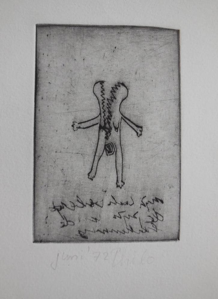 Leuke ets droge naald gesigneerd Philo of Thilo juni '72, Antiek en Kunst, Kunst | Etsen en Gravures, Verzenden