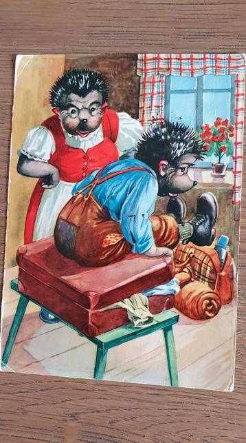 Vintage Old Postcard Mecky Mecki Hedgehog Travelers beschikbaar voor biedingen