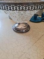 Vintage glazen schaal op verzilverde voet geslepen glas, Ophalen of Verzenden