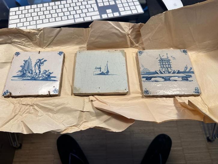 3 antieke Delfts blauwe tegels, Antiek en Kunst, Antiek | Wandborden en Tegels, Ophalen
