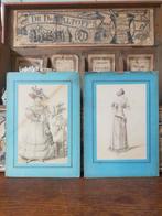 2 antieke mode prentjes 1830-1850 gravures tekeningen, Antiek en Kunst, Ophalen of Verzenden