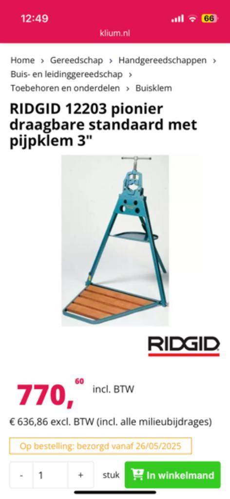 Ridgid 12203 pionier draagbare standaard met pijpklem 3'', Doe-het-zelf en Verbouw, Gereedschap | Handgereedschap, Zo goed als nieuw