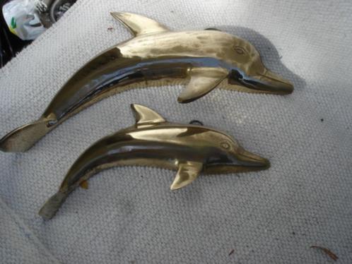 Set van 2 vintage messing dolfijnen jaren 50, Antiek en Kunst, Antiek | Koper en Brons, Ophalen of Verzenden