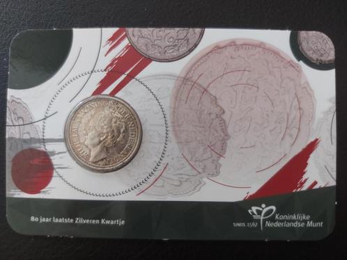 Numismatische coincard - 80jr afscheid zilveren kwartje 1941, Postzegels en Munten, Munten | Nederland, Setje, 25 cent, Koningin Wilhelmina