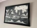 Zeeslag Schilderij in Zwart-Wit, Antiek en Kunst, Ophalen of Verzenden