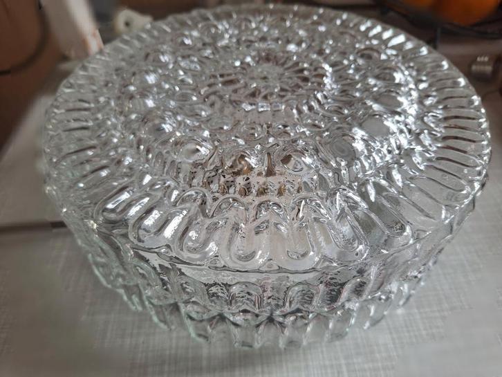 Grote ronde glazen plafonnière / plafondlamp, Huis en Inrichting, Lampen | Plafondlampen, Gebruikt, Glas, Metaal, Ophalen of Verzenden