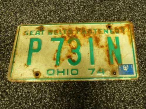 Kentekenplaat licenseplate Ohio 1974 Seat Belts Fastened USA, Verzenden, Gebruikt, Auto's